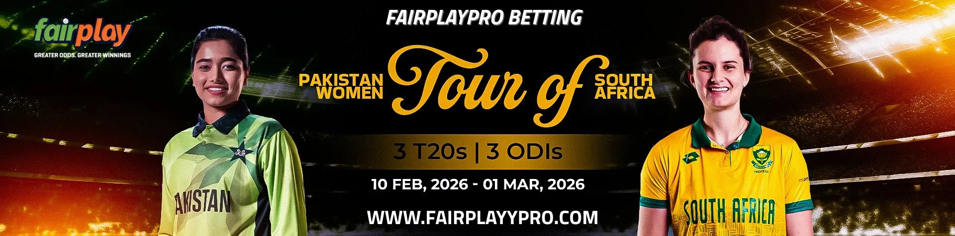 Bet on the Pakistan Women's tour of South Africa with Fairplaypro.